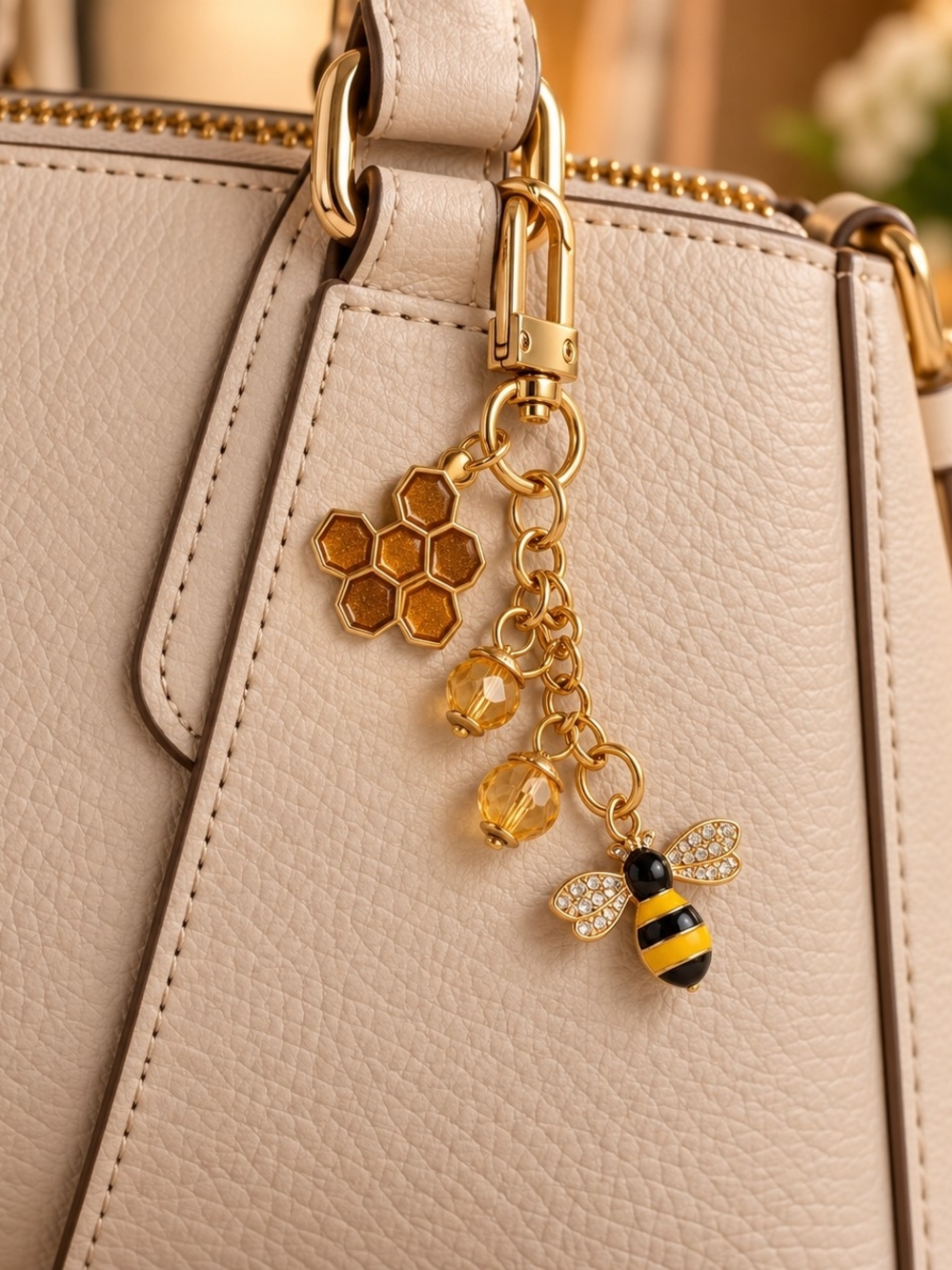 Brand New Gold-Tone Bee & Honeycomb Purse Bag Charm New